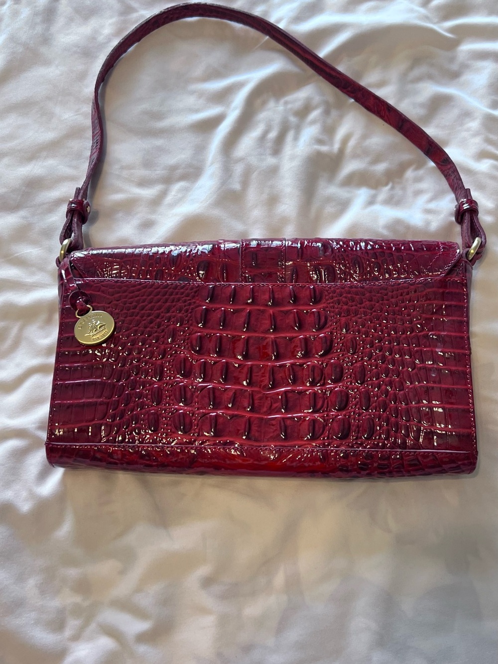 Brahmin Patent Croc-Embossed Shoulder Bag in Wine Red - Picture 2 of 7